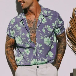 Outlet OUKU Men's Floral Tropical Flowers Shirt Summer Hawaiian Shirt Camp Collar Shirt Short Sleeve Shirt Turndown Fashion Designer Casual Outdoor Street Casual Yellow Light Green Blue Print S M L