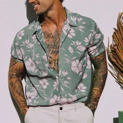 Outlet OUKU Men's Floral Tropical Flowers Shirt Summer Hawaiian Shirt Camp Collar Shirt Short Sleeve Shirt Turndown Fashion Designer Casual Outdoor Street Casual Yellow Light Green Blue Print S M L