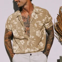 Outlet OUKU Men's Floral Tropical Flowers Shirt Summer Hawaiian Shirt Camp Collar Shirt Short Sleeve Shirt Turndown Fashion Designer Casual Outdoor Street Casual Yellow Light Green Blue Print S M L