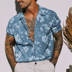Outlet OUKU Men's Floral Tropical Flowers Shirt Summer Hawaiian Shirt Camp Collar Shirt Short Sleeve Shirt Turndown Fashion Designer Casual Outdoor Street Casual Yellow Light Green Blue Print S M L