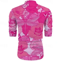 Discount OUKU Men's Floral Tropical Flowers Shirt Summer Hawaiian Shirt Aloha Shirt Long Sleeve Shirt Stand Collar Hawaiian Resort Vacation Daily Wear Going out Pink Blue Orange S M L
