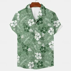 Clearance OUKU Men's Floral Tropical Flowers Summer Hawaiian Shirt Aloha Shirt Short Sleeves Shirt Turndown Hawaiian Casual Resort Outdoor Vacation Street Blue Green S M L