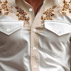 Best OUKU Men's Floral Western Shirt Cowboy Shirt Long Sleeve Vintage Western Style Daily Wear Going out Weekend Spring & Summer Turndown Pocket Print Button-Down Pink Blue Khaki Beige Gray