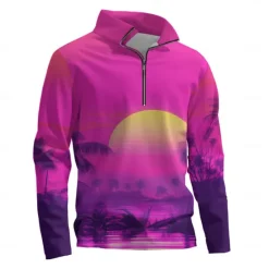 Discount OUKU Men's Flower / Plants Hoodies Quarter Zip Sweatshirt Long Sleeve Sweatshirt Stand Collar Daily Casual Vintage Retro 3D Print Vacation Going out Streetwear Print Spring & Fall Pink