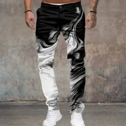 Clearance OUKU Men's Flowing Quicksand / Liquid Dress Pants Mid Waist Business Casual Formal Home Dailywear Zipper Pocket Summer Spring Fall 3D Print Black And White