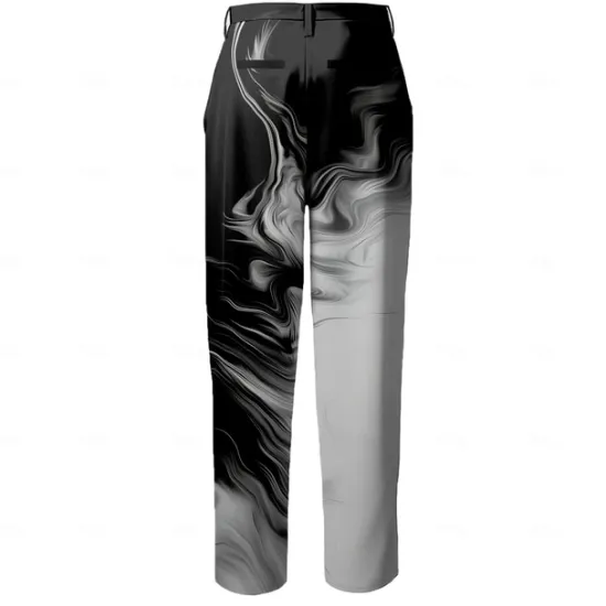 Clearance OUKU Men's Flowing Quicksand / Liquid Dress Pants Mid Waist Business Casual Formal Home Dailywear Zipper Pocket Summer Spring Fall 3D Print Black And White