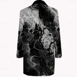 Outlet OUKU Men's Flowing Quicksand / Liquid Winter Coat Fleece Jacket Overcoat Thermal Comfortable Artistic Casual Outdoor Street Daily Wear Buttons 3D Print Front Pocket Winter Turndown Long Sleeve Black
