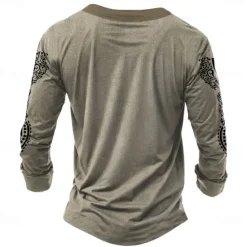 Clearance OUKU Men's Folk Henley Shirt Long Sleeve 3D Printing Ethnic Tribal Casual Holiday Winter Spring & Fall Yellow Gray Henley Henley T-Shirt