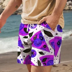 Discount OUKU Men's Food Graphic Prints Pizza Swim Trunks Swim Shorts Board Shorts Mid Waist Vacation Hawaiian Holiday Vacation Holiday Beach Drawstring with Mesh lining Elastic Waist Designer Clothing Apparel