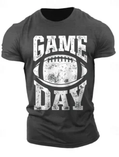 OUKU Men's Football Letter Print Sports T Shirt Tee Top 100% Cotton Short Sleeve Graphic Shirt Black Dark Grey Dark Blue Comfortable Tee Street Sports Outdoor Fashion Designer Clothing