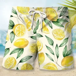 Online OUKU Men's Fruit Cherry Lemon Swim Trunks Swim Shorts Board Shorts Mid Waist Fashion Streetwear Designer Casual Daily Holiday Pocket Drawstring Elastic Waist Designer Clothing Apparel