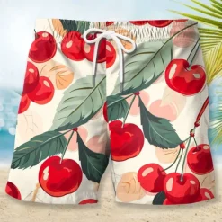 Online OUKU Men's Fruit Cherry Lemon Swim Trunks Swim Shorts Board Shorts Mid Waist Fashion Streetwear Designer Casual Daily Holiday Pocket Drawstring Elastic Waist Designer Clothing Apparel