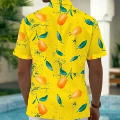 OUKU Men's Fruit Lemon Mango Summer Hawaiian Shirt Button Up Shirt Aloha Shirt Short Sleeve Hawaiian Holiday Beach Wear Summer Spring Turndown 3D Print Collared Shirts Front One Pocket Yellow Orange