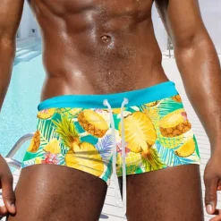 Best OUKU Men's Fruit Pineapple Lemon Swim Trunks Swim Shorts Board Shorts Mid Waist Fashion Designer Surfing Holiday Beach Pocket Drawstring Elastic Waist Designer Clothing Apparel