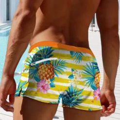 Best OUKU Men's Fruit Pineapple Lemon Swim Trunks Swim Shorts Board Shorts Mid Waist Fashion Designer Surfing Holiday Beach Pocket Drawstring Elastic Waist Designer Clothing Apparel