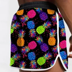 New OUKU Men's Fruit Pineapple Swim Shorts Board Shorts Swimming Trunks Mid Waist Fashion Designer Surfing Holiday Beach Pocket Drawstring Elastic Waist Designer Clothing Apparel Black