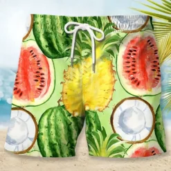 Sale OUKU Men's Fruit Pineapple Watermelon Swim Trunks Swim Shorts Board Shorts Mid Waist Fashion Streetwear Designer Casual Daily Holiday Pocket Drawstring Elastic Waist Designer Clothing Apparel