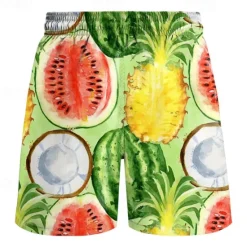 Sale OUKU Men's Fruit Pineapple Watermelon Swim Trunks Swim Shorts Board Shorts Mid Waist Fashion Streetwear Designer Casual Daily Holiday Pocket Drawstring Elastic Waist Designer Clothing Apparel