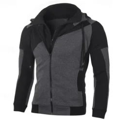Online OUKU Men's Full Zip Hoodie Hoodie Jacket Zip Up Hoodie Zip Hoodie Sweatshirt Zip Up Hoodies Black White Red Blue Hooded Color Block Zip Up Zipper Pocket Sports & Outdoor Daily Weekend Polyester Vintage