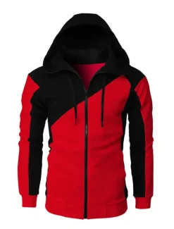 Online OUKU Men's Full Zip Hoodie Sweat Jacket Jacket Black White Wine Red Blue Hooded Graphic Color Block Zipper Casual Cool Casual Big and Tall Winter Spring & Fall Clothing Apparel Hoodies Sweatshirts Long