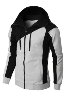 Online OUKU Men's Full Zip Hoodie Sweat Jacket Jacket Black White Wine Red Blue Hooded Graphic Color Block Zipper Casual Cool Casual Big and Tall Winter Spring & Fall Clothing Apparel Hoodies Sweatshirts Long