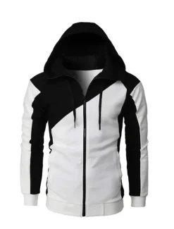 Online OUKU Men's Full Zip Hoodie Sweat Jacket Jacket Black White Wine Red Blue Hooded Graphic Color Block Zipper Casual Cool Casual Big and Tall Winter Spring & Fall Clothing Apparel Hoodies Sweatshirts Long
