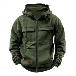 Sale OUKU Men's Full Zip Hoodie Zip Up Hoodie Tactical Hoodie Black Wine Army Green Khaki Dark Gray Hooded Plain Zip Up Pocket Sports & Outdoor Daily Holiday Polyester Streetwear Basic Casual Spring & Fall