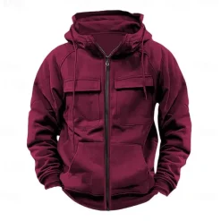 Sale OUKU Men's Full Zip Hoodie Zip Up Hoodie Tactical Hoodie Black Wine Army Green Khaki Dark Gray Hooded Plain Zip Up Pocket Sports & Outdoor Daily Holiday Polyester Streetwear Basic Casual Spring & Fall
