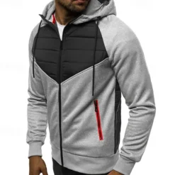 Outlet OUKU Men's Full Zip Hoodie Zip Up Hoodie Black Dark Gray Gray Hooded Color Block Zip Up Patchwork Pocket Sports & Outdoor Daily Holiday Polyester Streetwear Basic Casual Fall & Winter Clothing Apparel