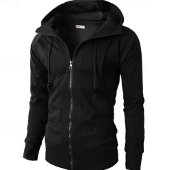 Online OUKU Men's Full Zip Hoodie Zip Up Hoodie Fleece Hoodie Black Wine Army Green Navy Blue Khaki Hooded Plain Zip Up Pocket Sports & Outdoor Daily Holiday Polyester Streetwear Basic Casual Fall & Winter