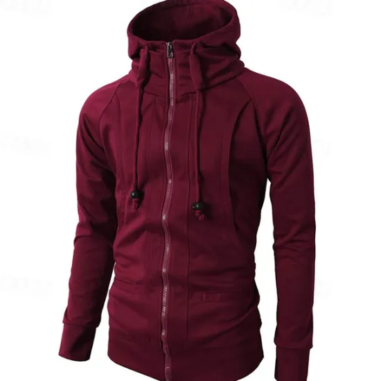 Online OUKU Men's Full Zip Hoodie Zip Up Hoodie Fleece Hoodie Black Wine Army Green Navy Blue Khaki Hooded Plain Zip Up Pocket Sports & Outdoor Daily Holiday Polyester Streetwear Basic Casual Fall & Winter