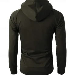 Online OUKU Men's Full Zip Hoodie Zip Up Hoodie Fleece Hoodie Black Wine Army Green Navy Blue Khaki Hooded Plain Zip Up Pocket Sports & Outdoor Daily Holiday Polyester Streetwear Basic Casual Fall & Winter