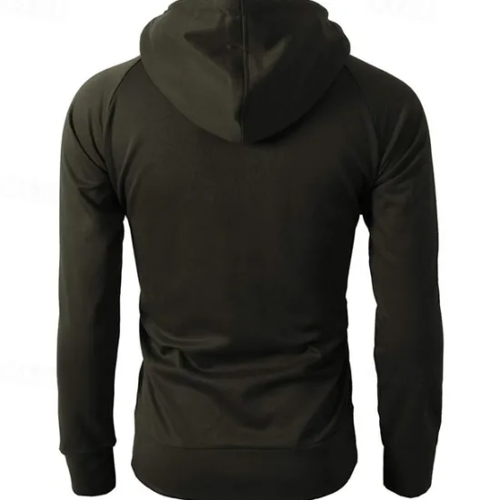 Online OUKU Men's Full Zip Hoodie Zip Up Hoodie Fleece Hoodie Black Wine Army Green Navy Blue Khaki Hooded Plain Zip Up Pocket Sports & Outdoor Daily Holiday Polyester Streetwear Basic Casual Fall & Winter