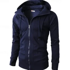 Online OUKU Men's Full Zip Hoodie Zip Up Hoodie Fleece Hoodie Black Wine Army Green Navy Blue Khaki Hooded Plain Zip Up Pocket Sports & Outdoor Daily Holiday Polyester Streetwear Basic Casual Fall & Winter