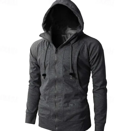 Online OUKU Men's Full Zip Hoodie Zip Up Hoodie Fleece Hoodie Black Wine Army Green Navy Blue Khaki Hooded Plain Zip Up Pocket Sports & Outdoor Daily Holiday Polyester Streetwear Basic Casual Fall & Winter
