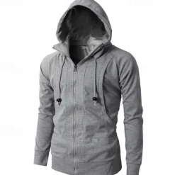 Online OUKU Men's Full Zip Hoodie Zip Up Hoodie Fleece Hoodie Black Wine Army Green Navy Blue Khaki Hooded Plain Zip Up Pocket Sports & Outdoor Daily Holiday Polyester Streetwear Basic Casual Fall & Winter