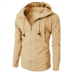 Online OUKU Men's Full Zip Hoodie Zip Up Hoodie Fleece Hoodie Black Wine Army Green Navy Blue Khaki Hooded Plain Zip Up Pocket Sports & Outdoor Daily Holiday Polyester Streetwear Basic Casual Fall & Winter