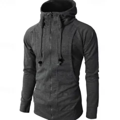 Online OUKU Men's Full Zip Hoodie Zip Up Hoodie Fleece Hoodie Black Wine Army Green Navy Blue Khaki Hooded Plain Zip Up Pocket Sports & Outdoor Daily Holiday Polyester Streetwear Basic Casual Fall & Winter