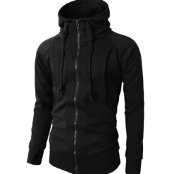 Online OUKU Men's Full Zip Hoodie Zip Up Hoodie Fleece Hoodie Black Wine Army Green Navy Blue Khaki Hooded Plain Zip Up Pocket Sports & Outdoor Daily Holiday Polyester Streetwear Basic Casual Fall & Winter