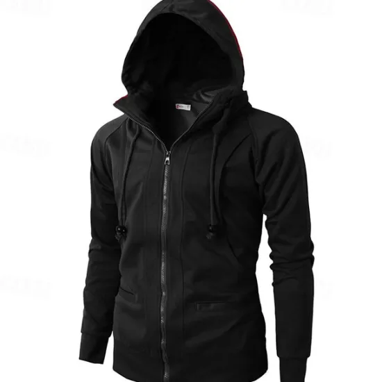 Online OUKU Men's Full Zip Hoodie Zip Up Hoodie Fleece Hoodie Black Wine Army Green Navy Blue Khaki Hooded Plain Zip Up Pocket Sports & Outdoor Daily Holiday Polyester Streetwear Basic Casual Fall & Winter