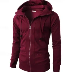 Online OUKU Men's Full Zip Hoodie Zip Up Hoodie Fleece Hoodie Black Wine Army Green Navy Blue Khaki Hooded Plain Zip Up Pocket Sports & Outdoor Daily Holiday Polyester Streetwear Basic Casual Fall & Winter