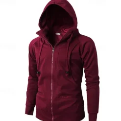 Online OUKU Men's Full Zip Hoodie Zip Up Hoodie Fleece Hoodie Black Wine Army Green Navy Blue Khaki Hooded Plain Zip Up Pocket Sports & Outdoor Daily Holiday Polyester Streetwear Basic Casual Fall & Winter