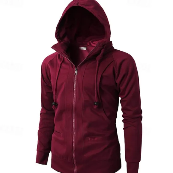 Online OUKU Men's Full Zip Hoodie Zip Up Hoodie Fleece Hoodie Black Wine Army Green Navy Blue Khaki Hooded Plain Zip Up Pocket Sports & Outdoor Daily Holiday Polyester Streetwear Basic Casual Fall & Winter