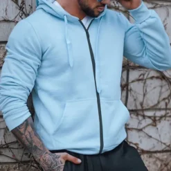 Discount OUKU Men's Full Zip Hoodie Zip Up Hoodie Pink Blue Gray Hooded Plain Zip Up Sports & Outdoor Daily Holiday Polyester Streetwear Cool Casual Spring & Fall Clothing Apparel Hoodies Sweatshirts Long Sleeve