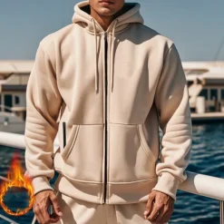 OUKU Men's Full Zip Hoodie Zip Up Hoodie Fleece Hoodie Black Navy Blue Khaki Light Grey Hooded Plain Zip Up Pocket Sports & Outdoor Daily Holiday Polyester Streetwear Basic Casual Fall & Winter Clothing