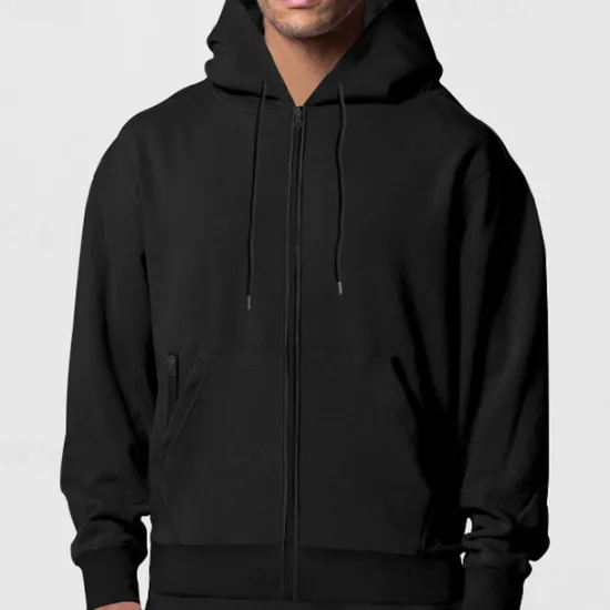 OUKU Men's Full Zip Hoodie Zip Up Hoodie Fleece Hoodie Black Navy Blue Khaki Light Grey Hooded Plain Zip Up Pocket Sports & Outdoor Daily Holiday Polyester Streetwear Basic Casual Fall & Winter Clothing