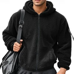 Sale OUKU Men's Full Zip Hoodie Zip Up Hoodie Fleece Jacket Fleece Hoodie Black Navy Blue Khaki Gray Hooded Plain Zip Up Patchwork Sports & Outdoor Casual Daily Polyester Streetwear Casual Fall & Winter