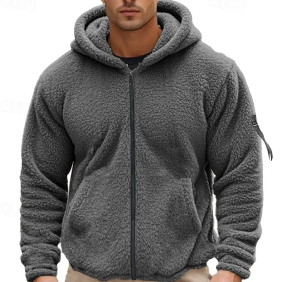 Sale OUKU Men's Full Zip Hoodie Zip Up Hoodie Fleece Jacket Fleece Hoodie Black Navy Blue Khaki Gray Hooded Plain Zip Up Patchwork Sports & Outdoor Casual Daily Polyester Streetwear Casual Fall & Winter