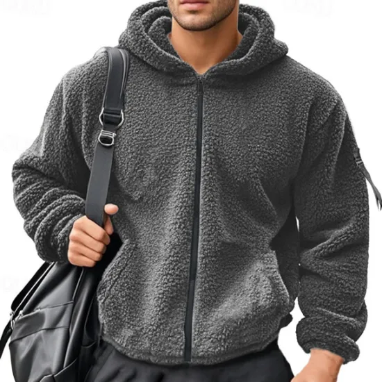 Sale OUKU Men's Full Zip Hoodie Zip Up Hoodie Fleece Jacket Fleece Hoodie Black Navy Blue Khaki Gray Hooded Plain Zip Up Patchwork Sports & Outdoor Casual Daily Polyester Streetwear Casual Fall & Winter