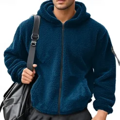 Sale OUKU Men's Full Zip Hoodie Zip Up Hoodie Fleece Jacket Fleece Hoodie Black Navy Blue Khaki Gray Hooded Plain Zip Up Patchwork Sports & Outdoor Casual Daily Polyester Streetwear Casual Fall & Winter